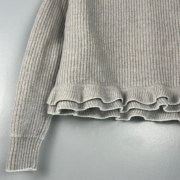 Aritzia Wilfred Jonnie 100% Merino Wool Ruffle Hemline Ribbed Crewneck Sweater S - Picture 6 of 11